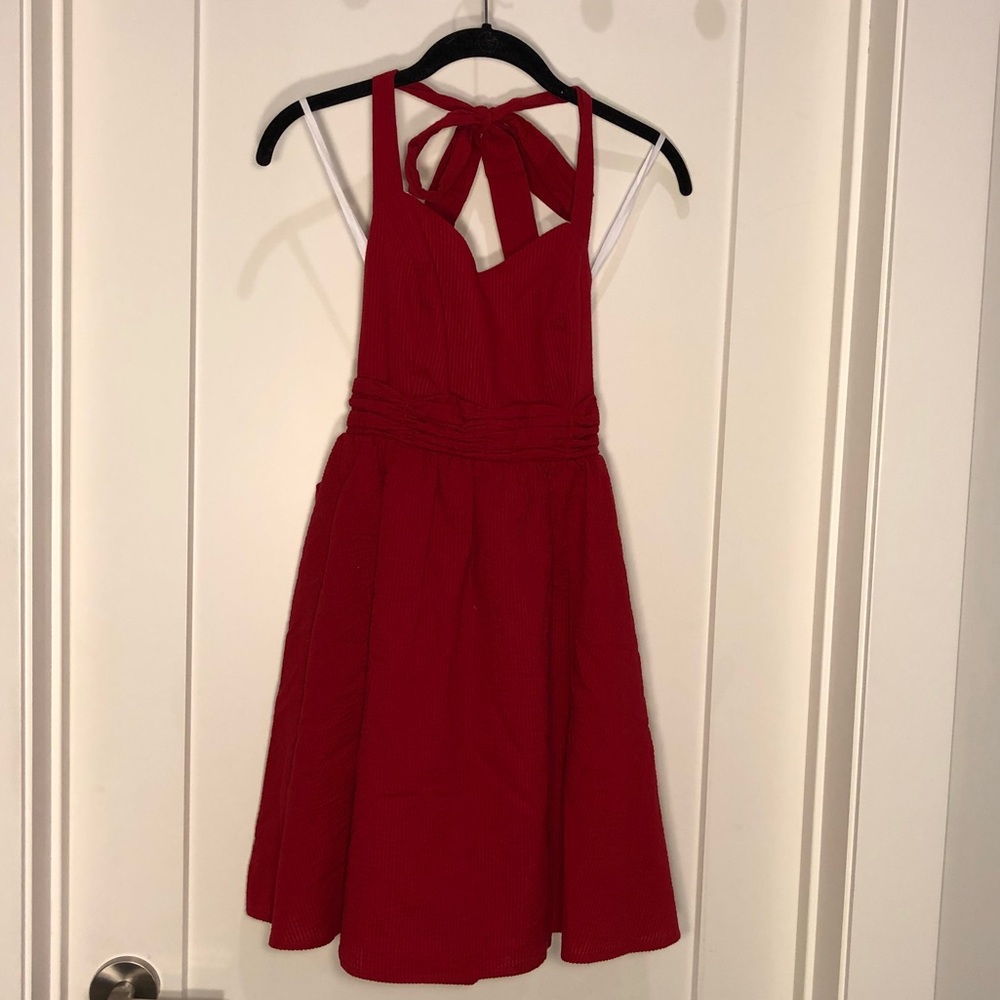 Lauren James Red Seersucker Halter Dress NWT